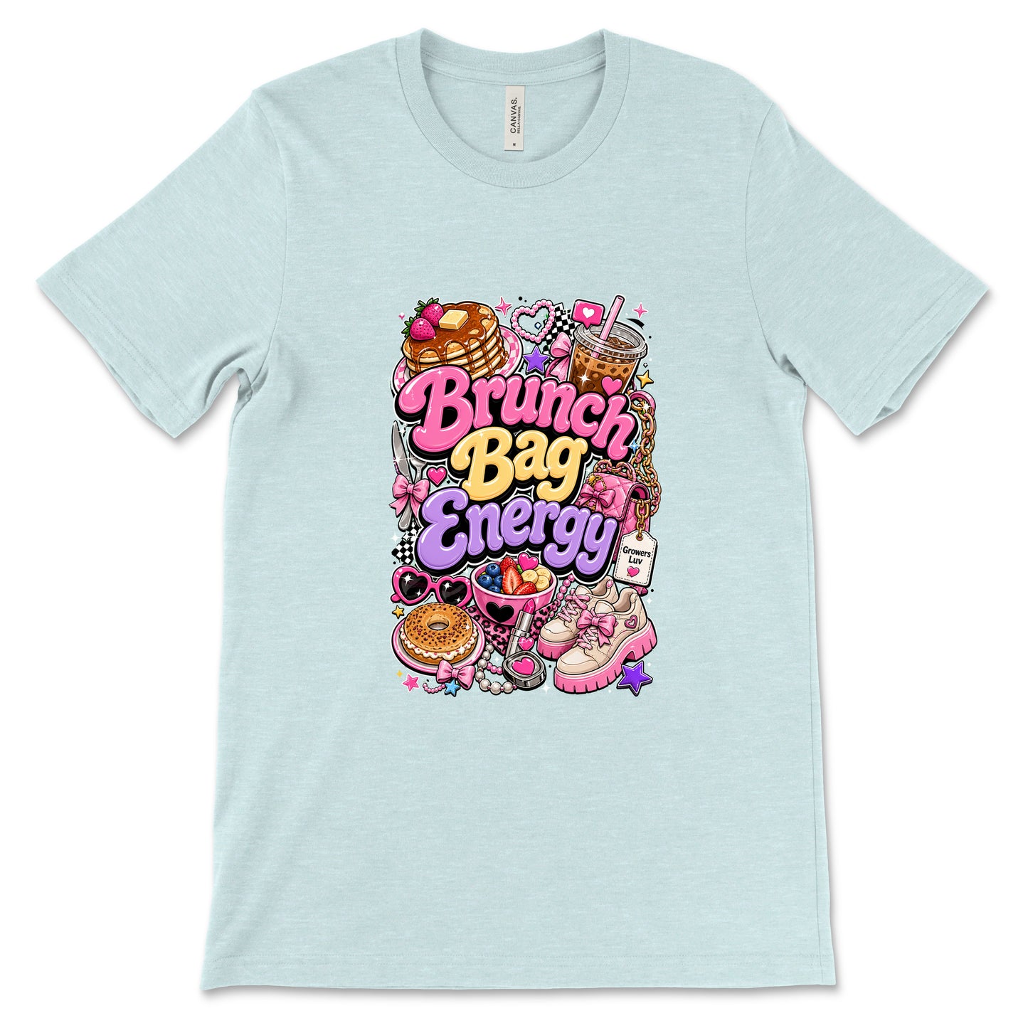 Brunch Bag Energy Women's Bella Canvas Graphic Tee in Heather Ice Blue