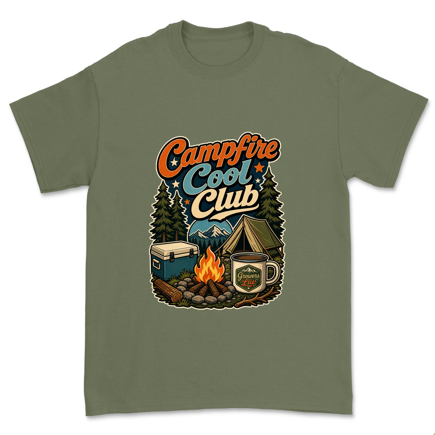 Campfire Cool Club Men's Gildan Graphic Tee in Military Green