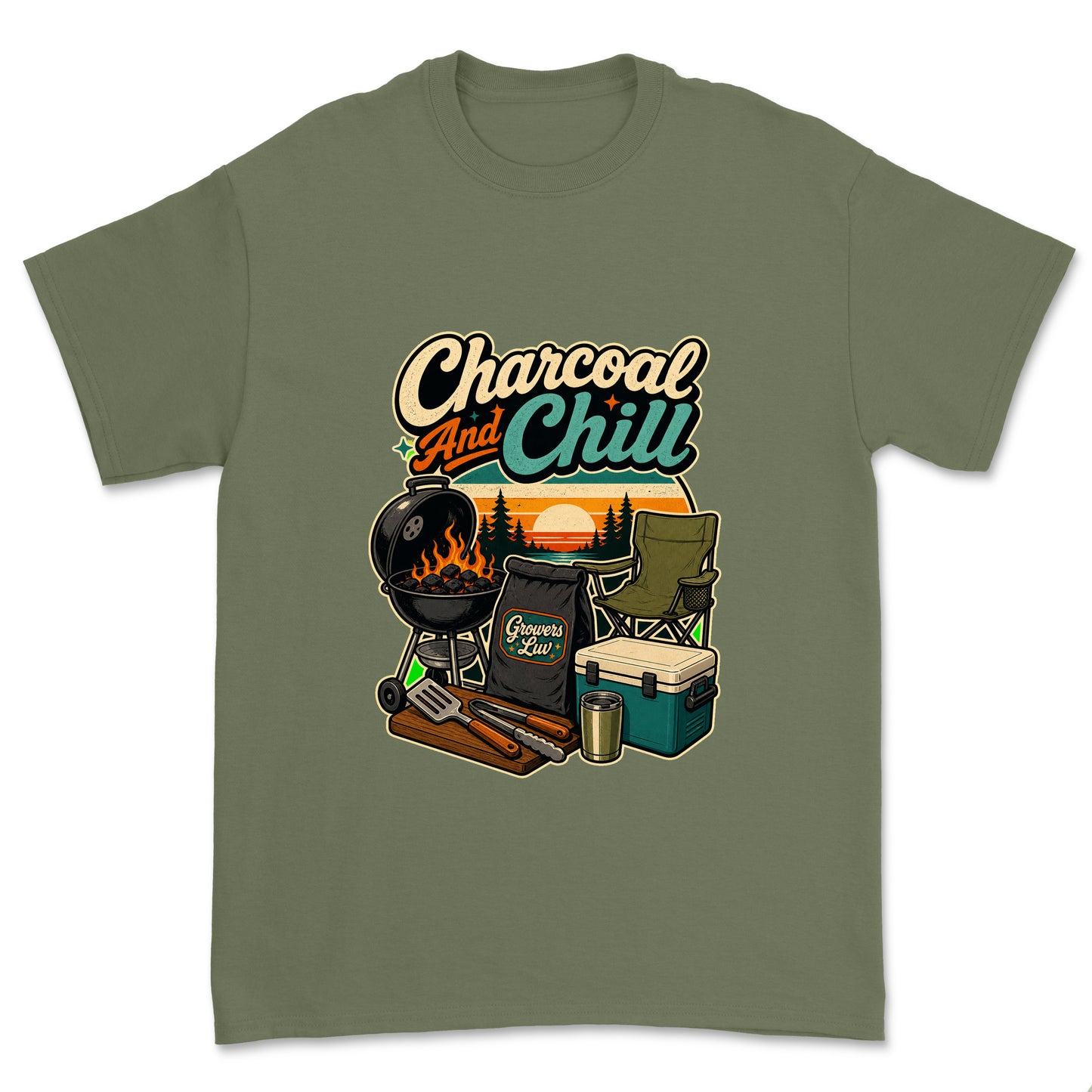 Charcoal And Chill Men's Gildan Graphic Tee in Military Green