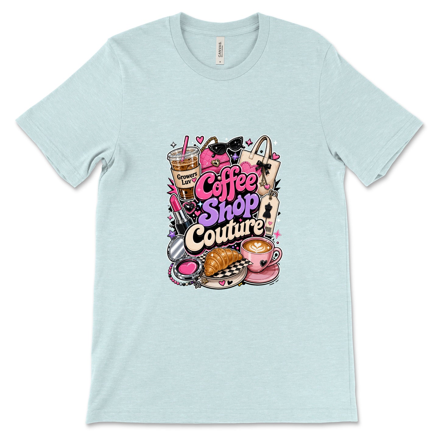 Coffee Shop Couture Women's Bella Canvas Graphic Tee in Heather Ice Blue