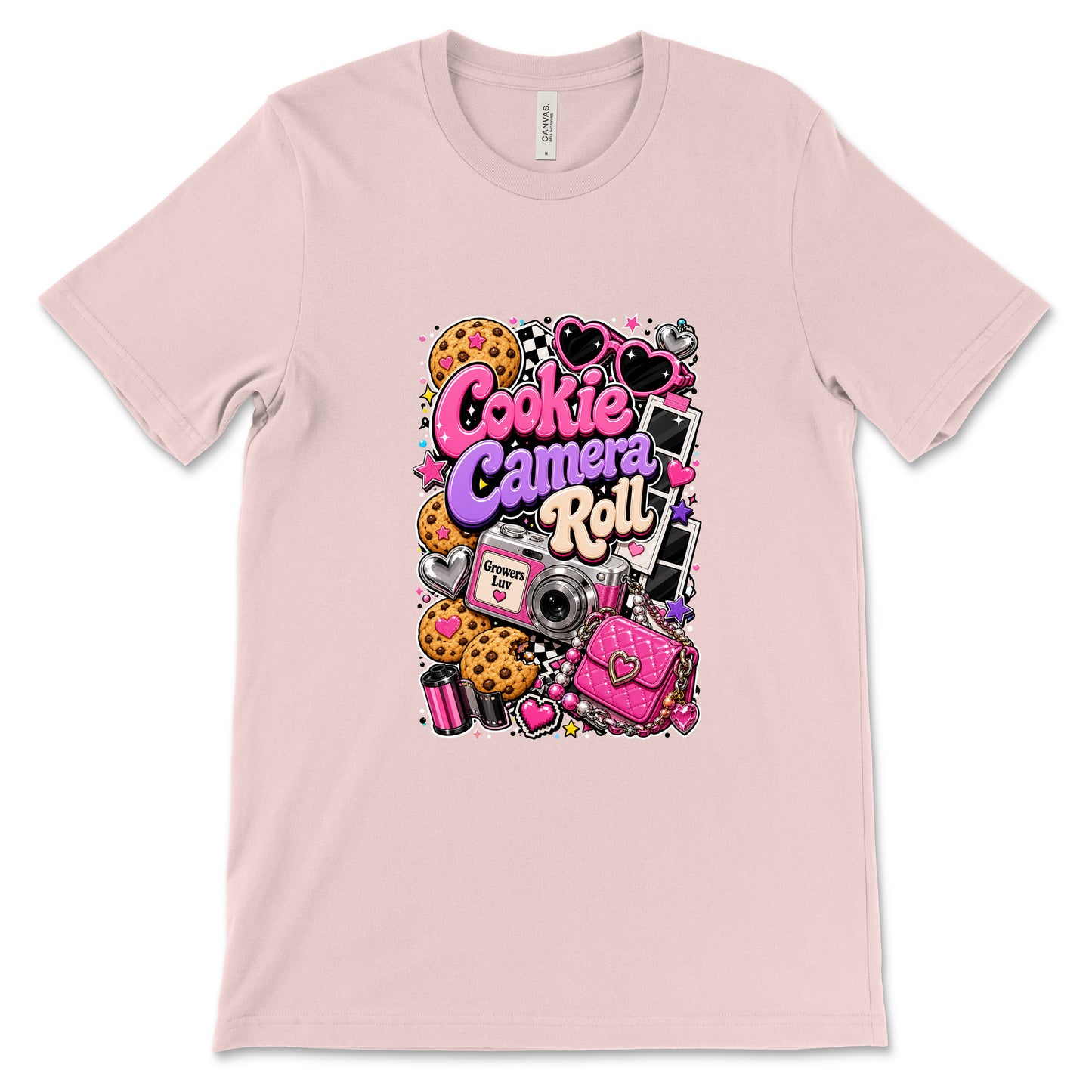 Cookie Camera Roll Women's Bella Canvas Graphic Tee in Soft Pink