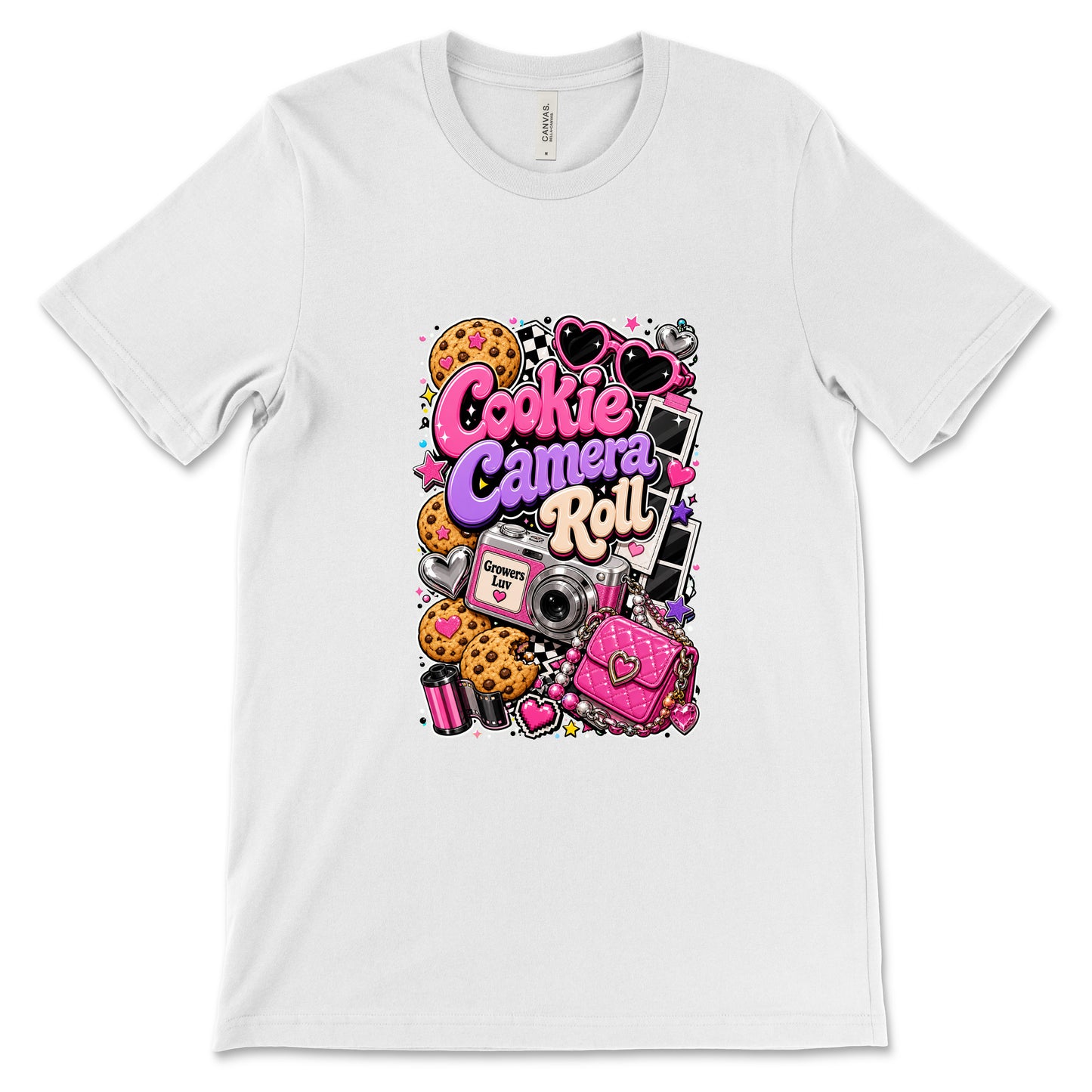Cookie Camera Roll Women's Bella Canvas Graphic Tee in White