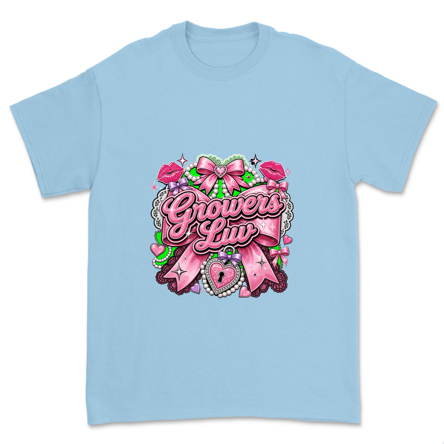 Coquette Bow Youth Graphic Tee in Light Blue
