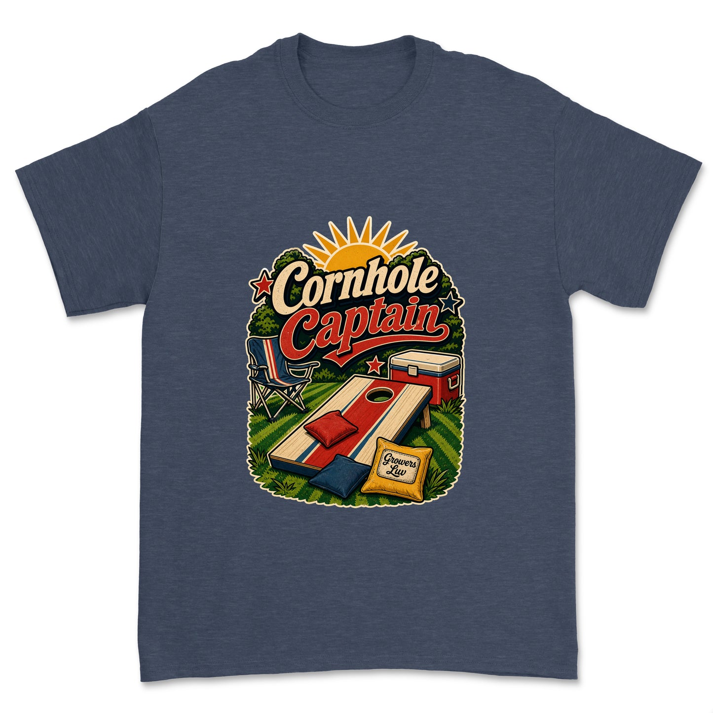 Cornhole Captain Men's Gildan Graphic Tee in Heather Navy
