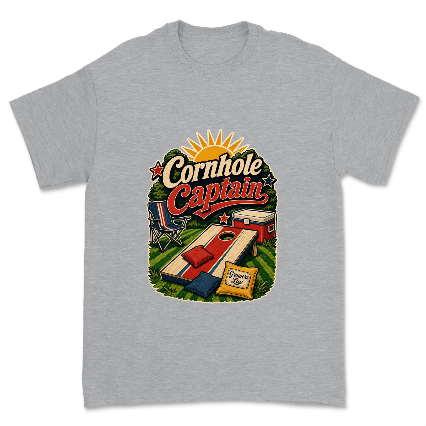 Cornhole Captain Men's Gildan Graphic Tee in Sport Grey Heather