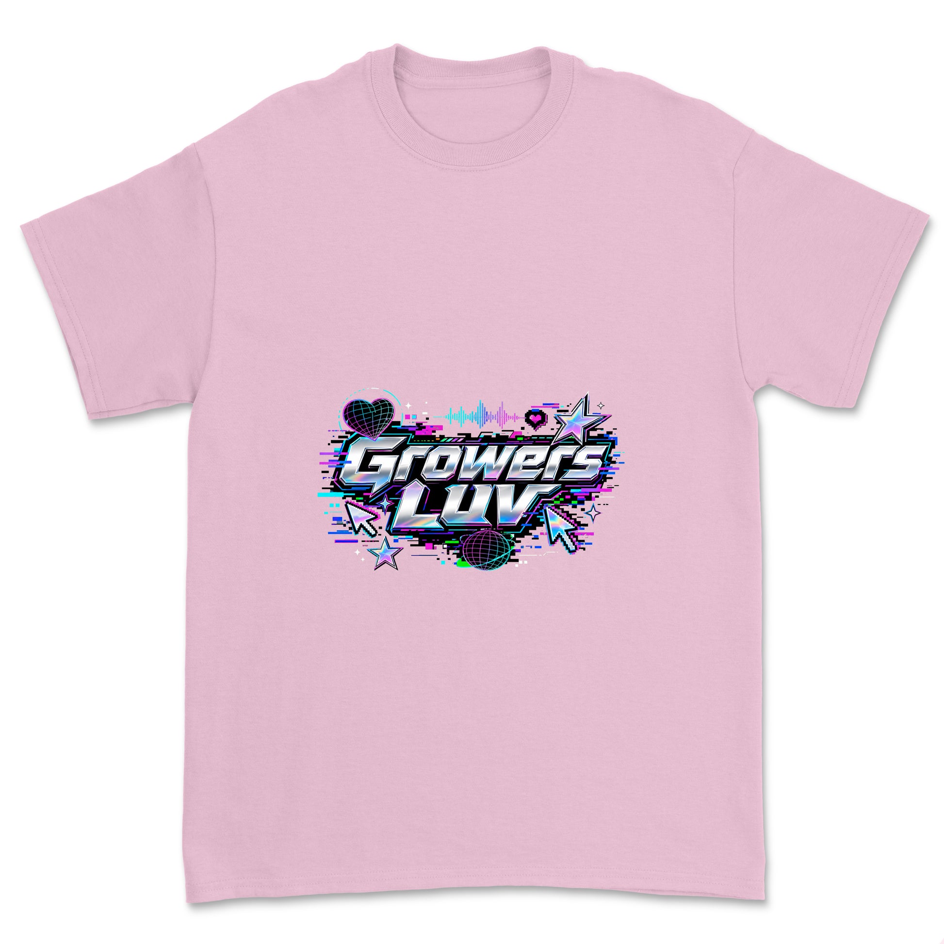 Cyber Glitch Youth Graphic Tee in Light Pink