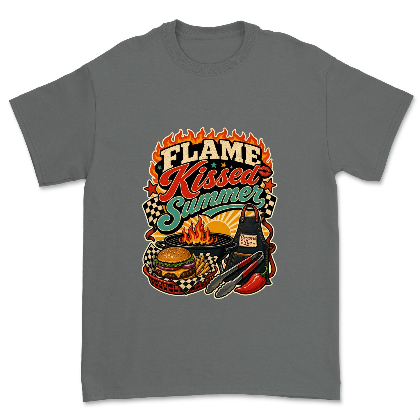 Flame Kissed Summer Men's Gildan Graphic Tee in Charcoal