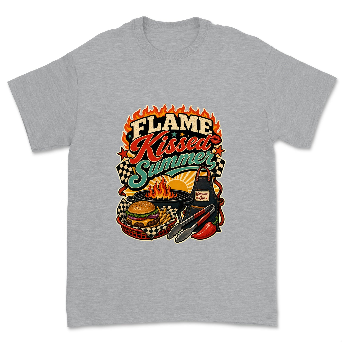 Flame Kissed Summer Men's Gildan Graphic Tee in Sport Grey Heather
