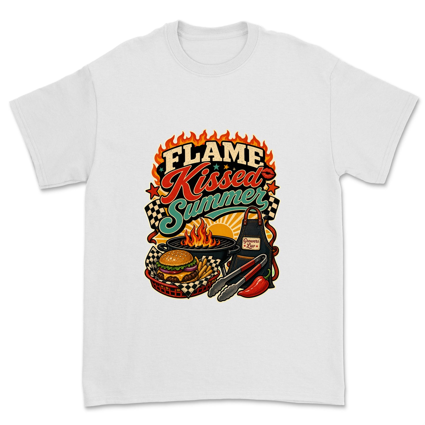 Flame Kissed Summer Men's Gildan Graphic Tee in White