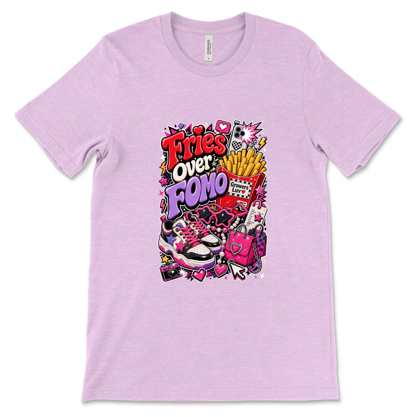 Fries Over Fomo Women's Bella Canvas Graphic Tee in Heather Prism Lilac