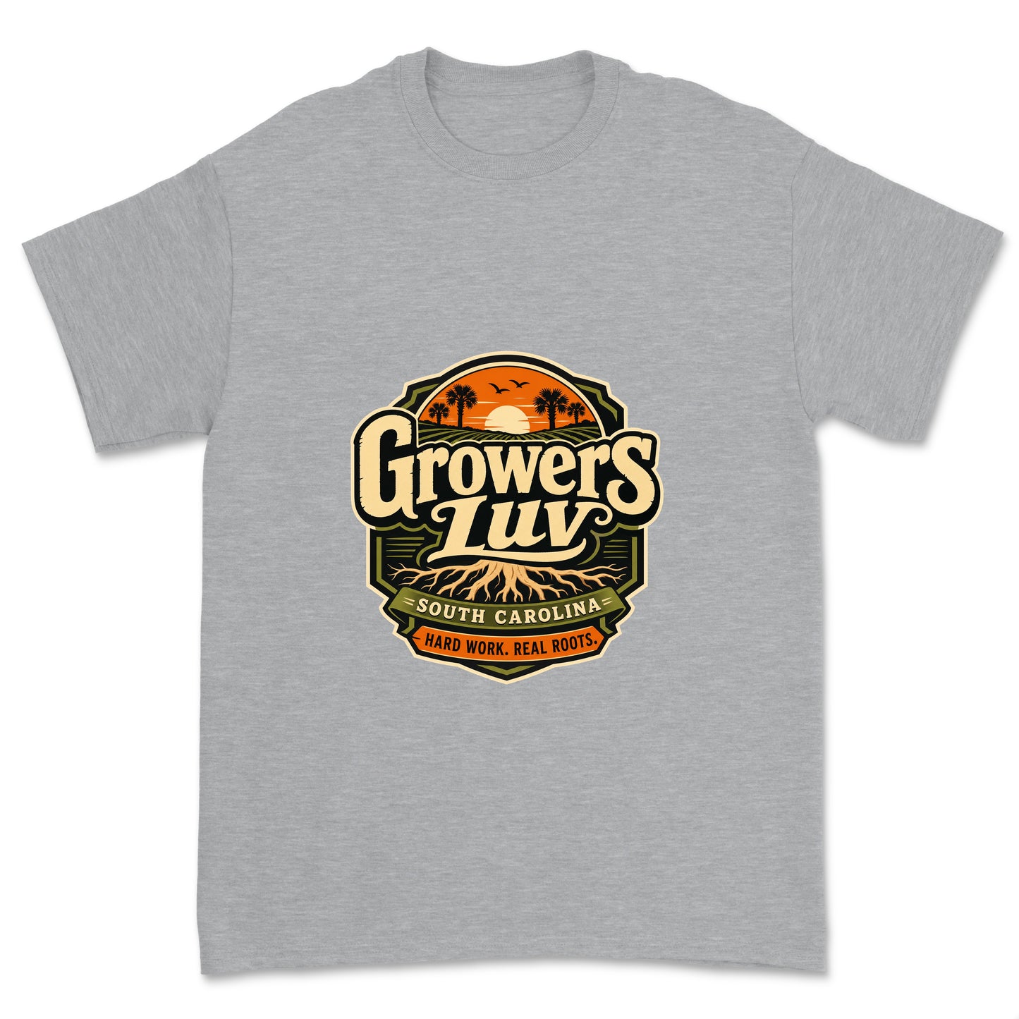 Hard Work Real Roots Men's Gildan Graphic Tee in Sport Grey Heather