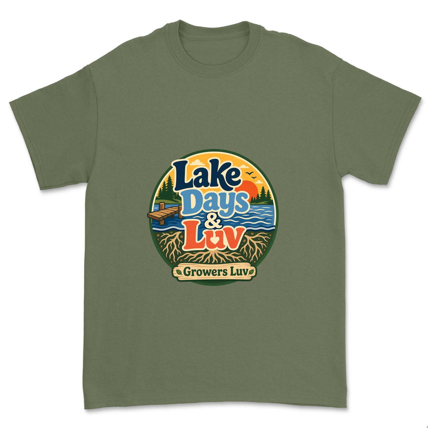 Lake Days Luv Men's Gildan Graphic Tee in Military Green