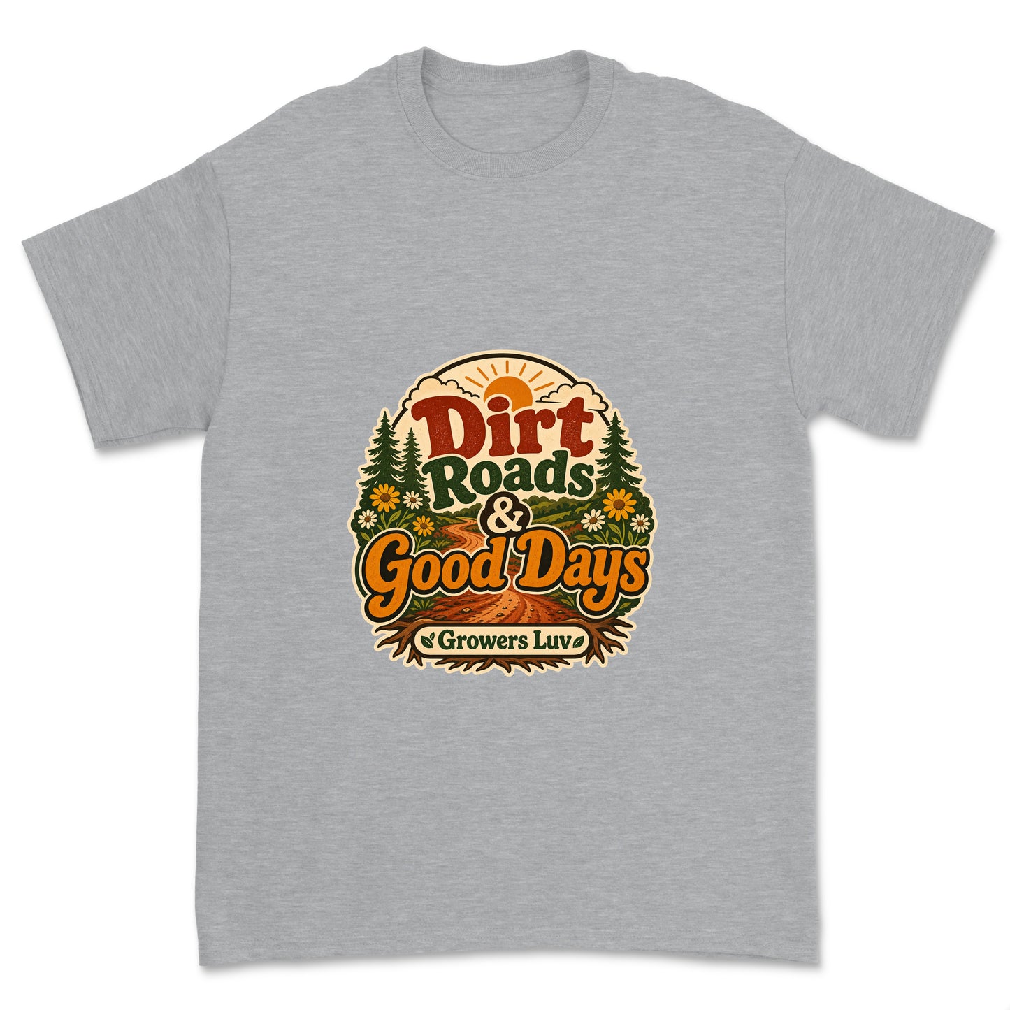 Dirt Roads Good Days Men's Gildan Graphic Tee in Sport Grey Heather