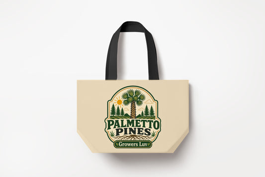 Palmetto Pines Large Natural Tote Bag product mockup on natural tote bag