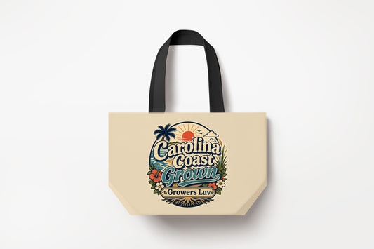 Carolina Coast Grown Large Natural Tote Bag product mockup on natural tote bag