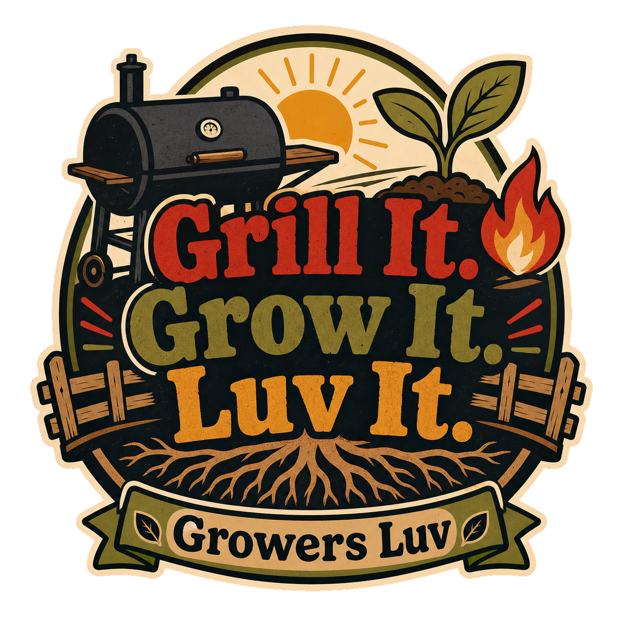 Grill It Grow It Luv It Men's Gildan Graphic Tee artwork detail