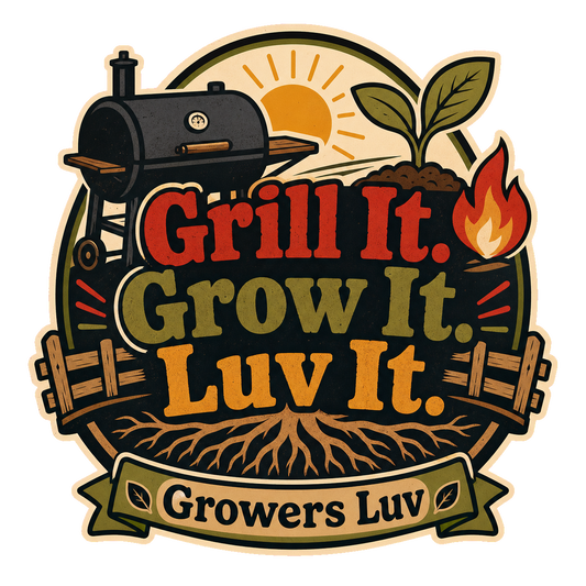 Grill It Grow It Luv It Men's Gildan Graphic Tee artwork detail