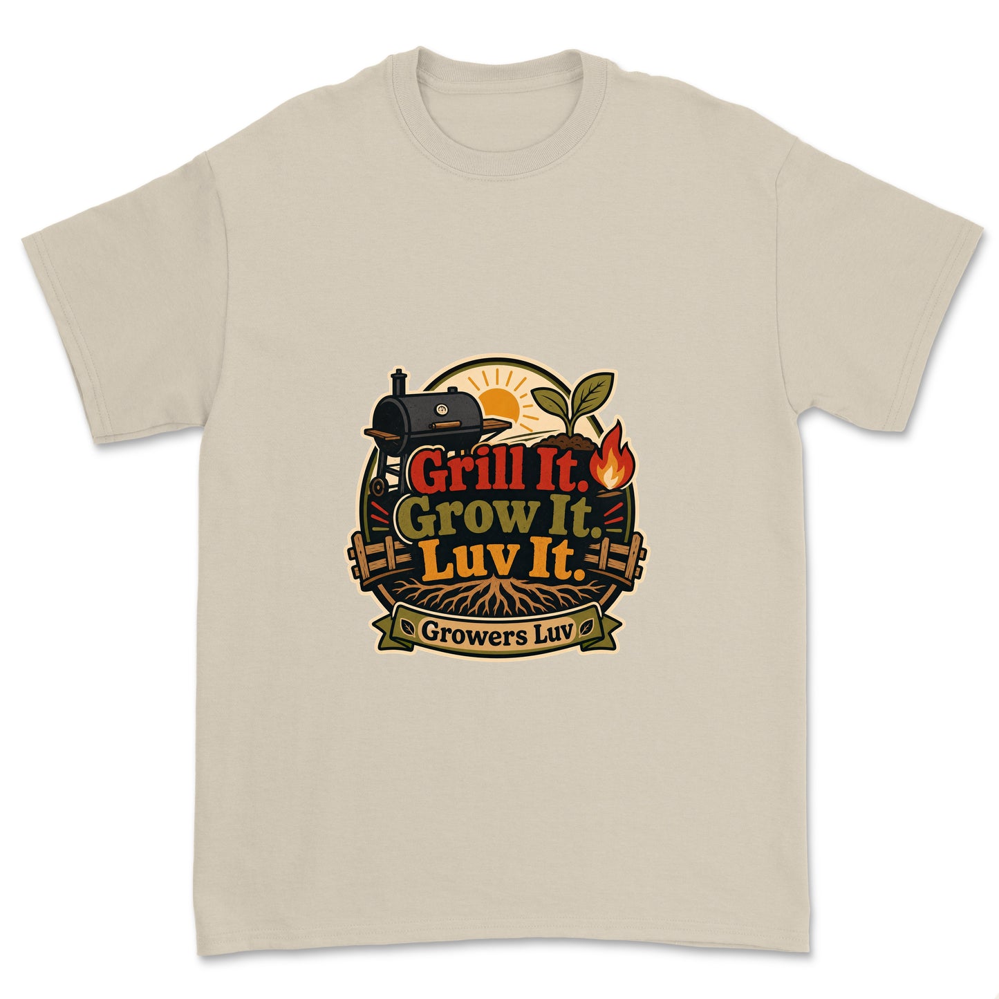 Grill It Grow It Luv It Men's Gildan Graphic Tee in Sand