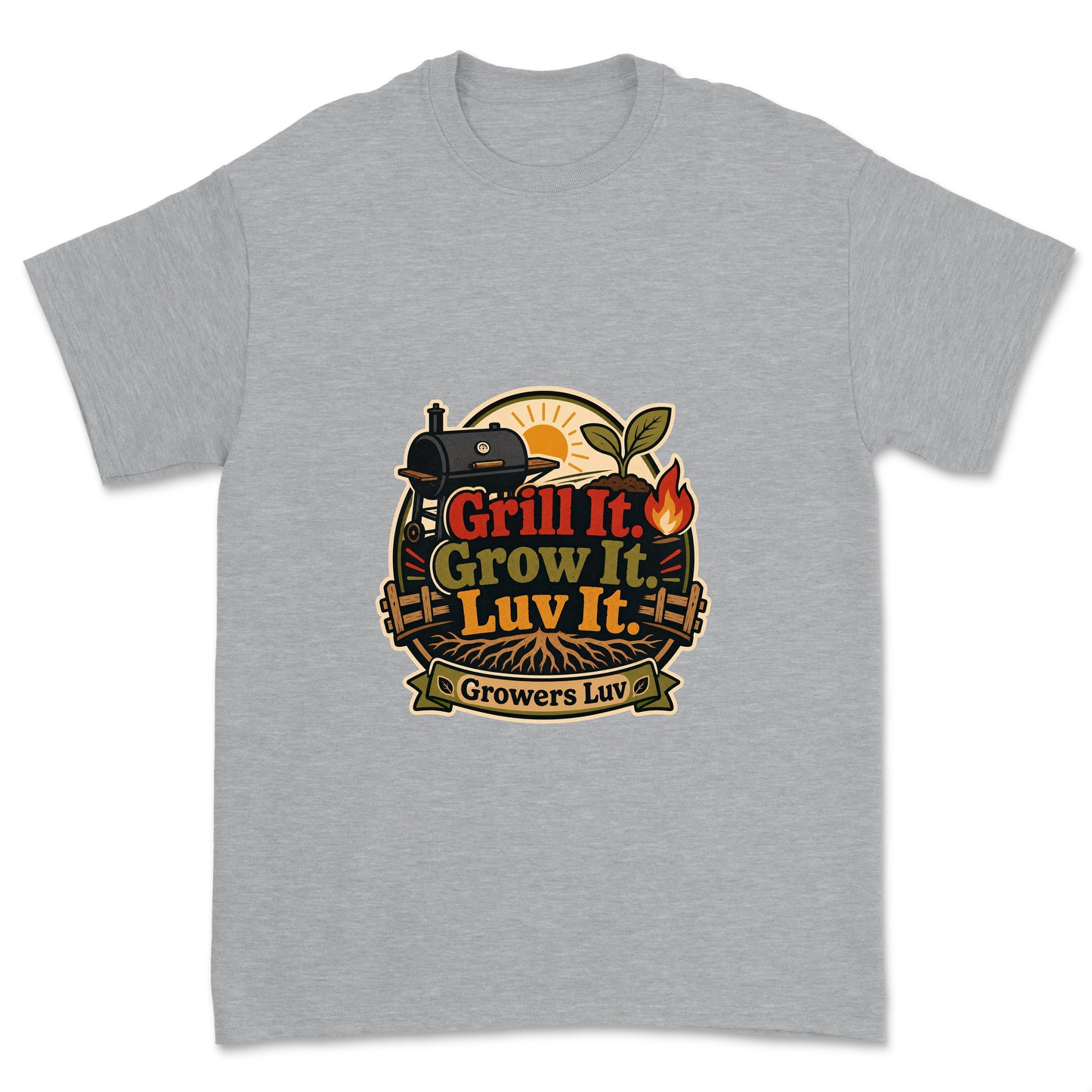Grill It Grow It Luv It Men's Gildan Graphic Tee in Sport Grey Heather