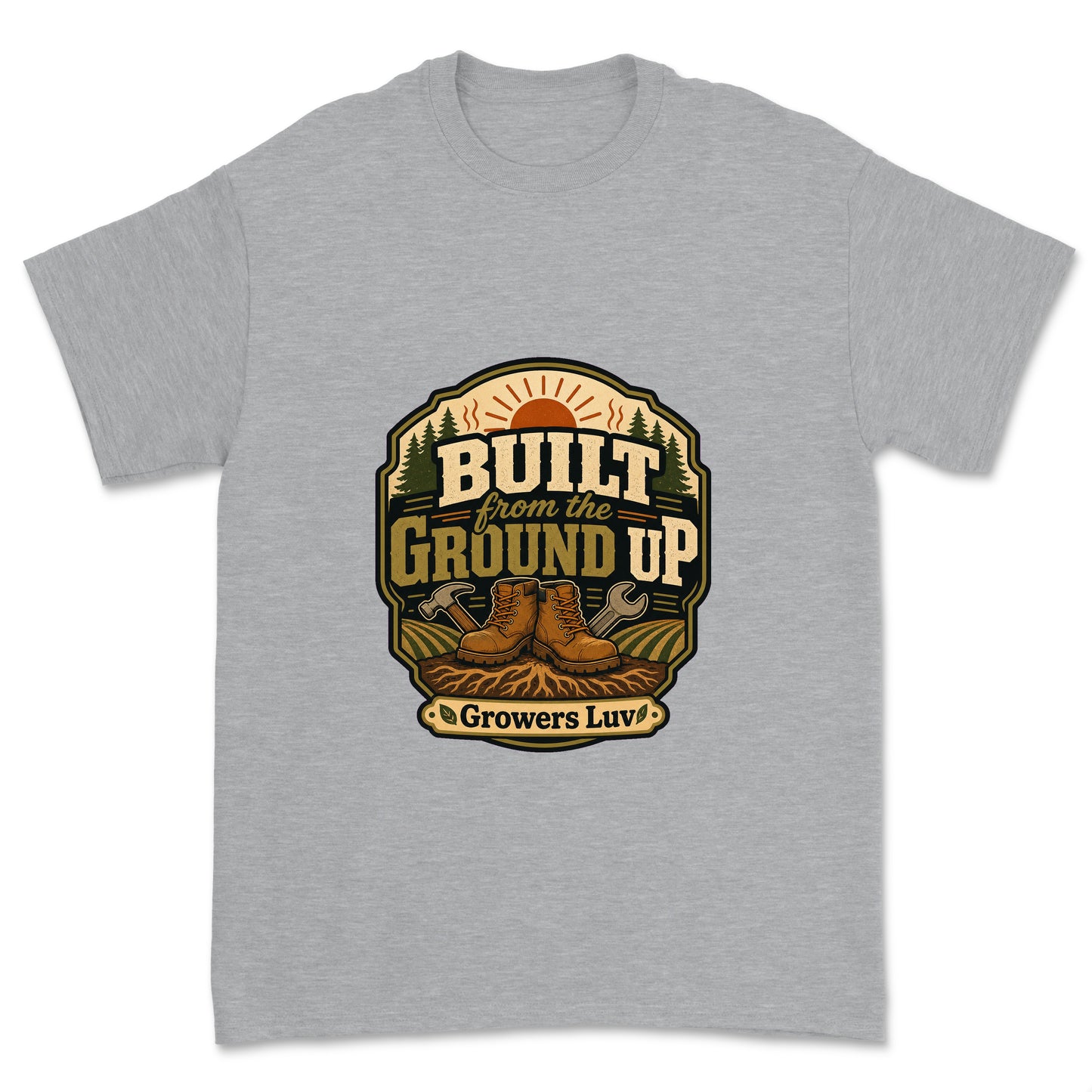 Built From The Ground Up Men's Gildan Graphic Tee in Sport Grey Heather