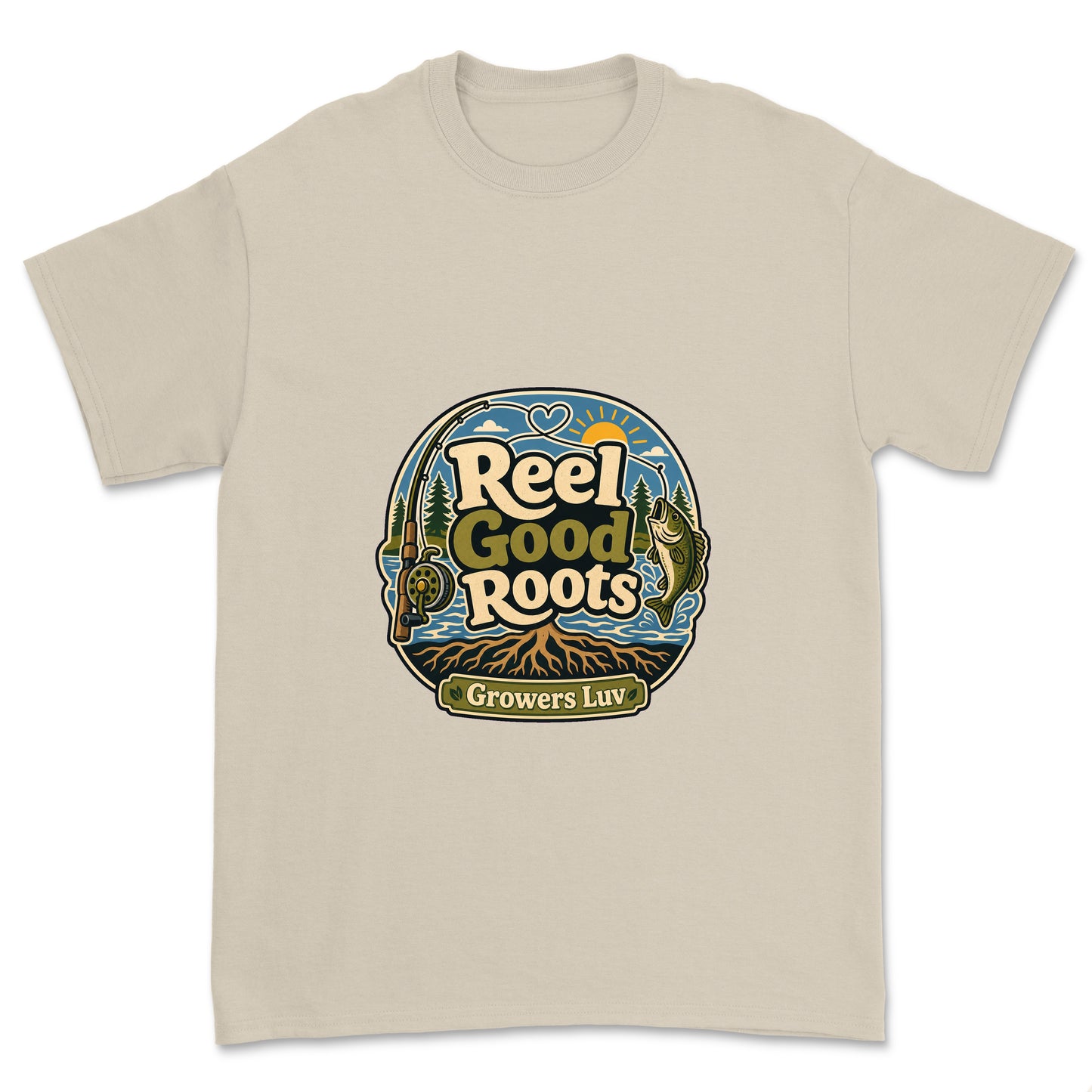 Reel Good Roots Men's Gildan Graphic Tee in Sand