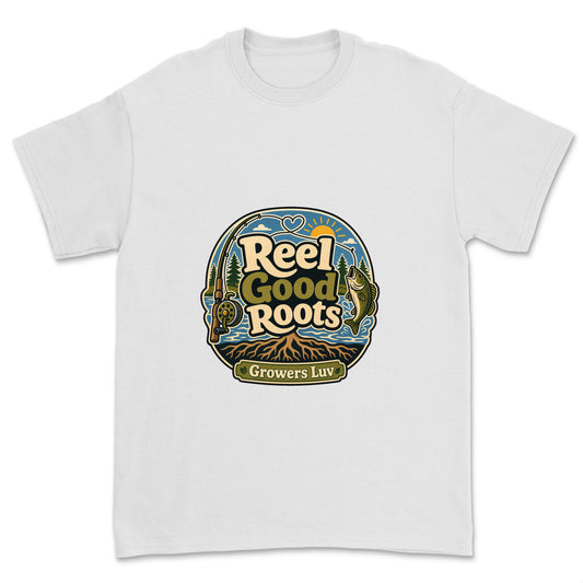 Reel Good Roots Men's Gildan Graphic Tee in White