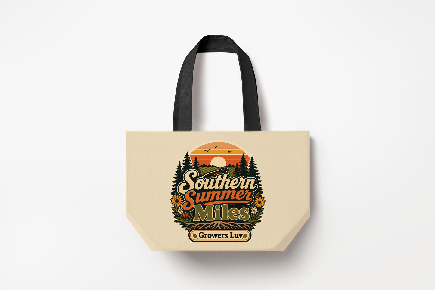 Southern Summer Miles Large Natural Tote Bag product mockup on natural tote bag