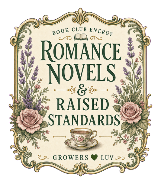 Romance Novels And Raised Standards Large Natural Tote Bag artwork detail