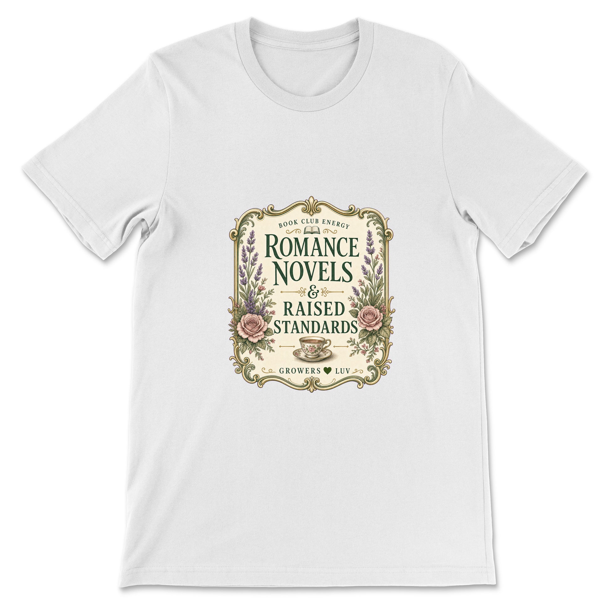 Romance Novels And Raised Standards Women's Bella Canvas Graphic Tee in White