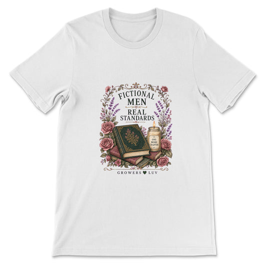 Fictional Men Real Standards Women's Bella Canvas Graphic Tee in White