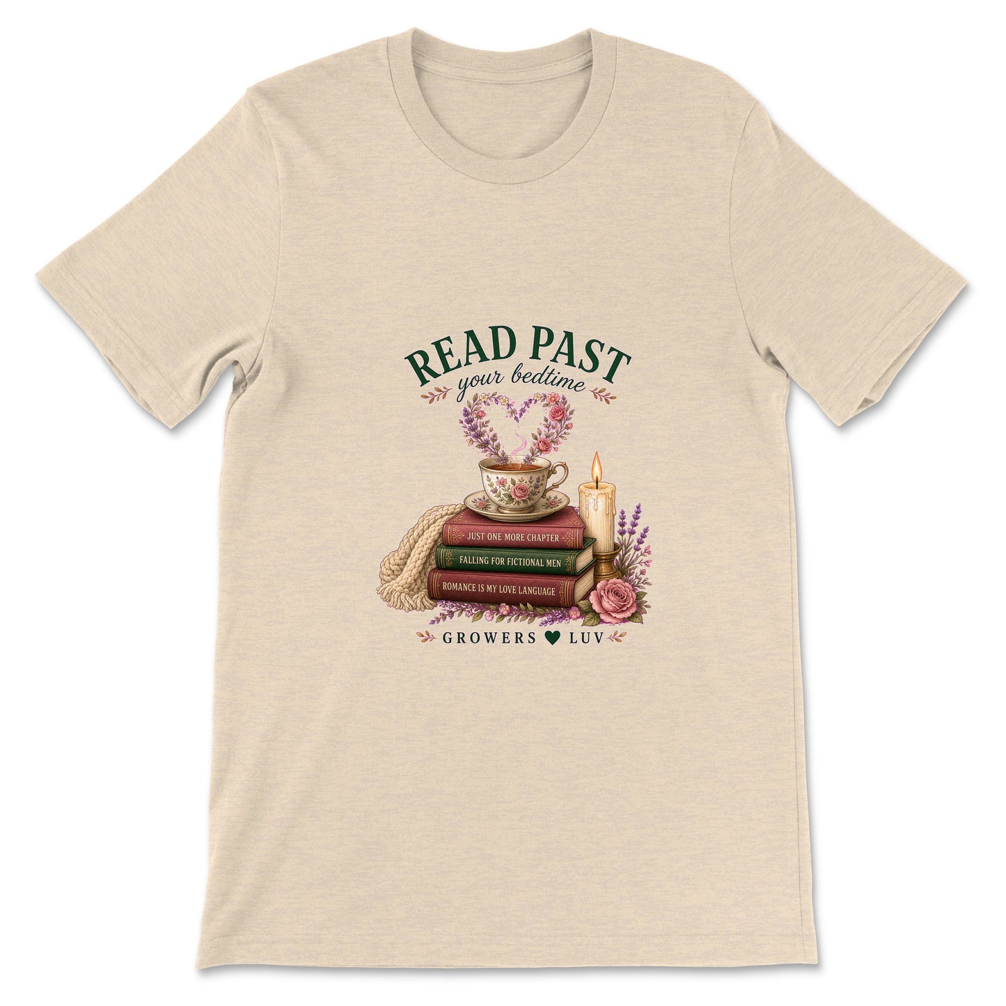 Read Past Your Bedtime Women's Bella Canvas Graphic Tee in Heather Dust
