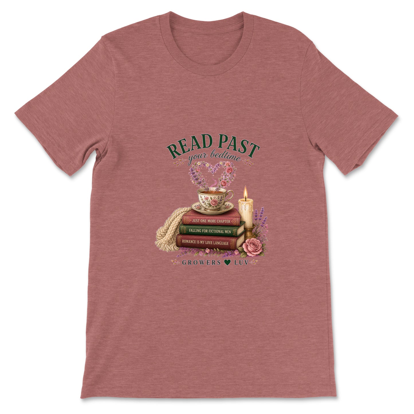 Read Past Your Bedtime Women's Bella Canvas Graphic Tee in Heather Mauve