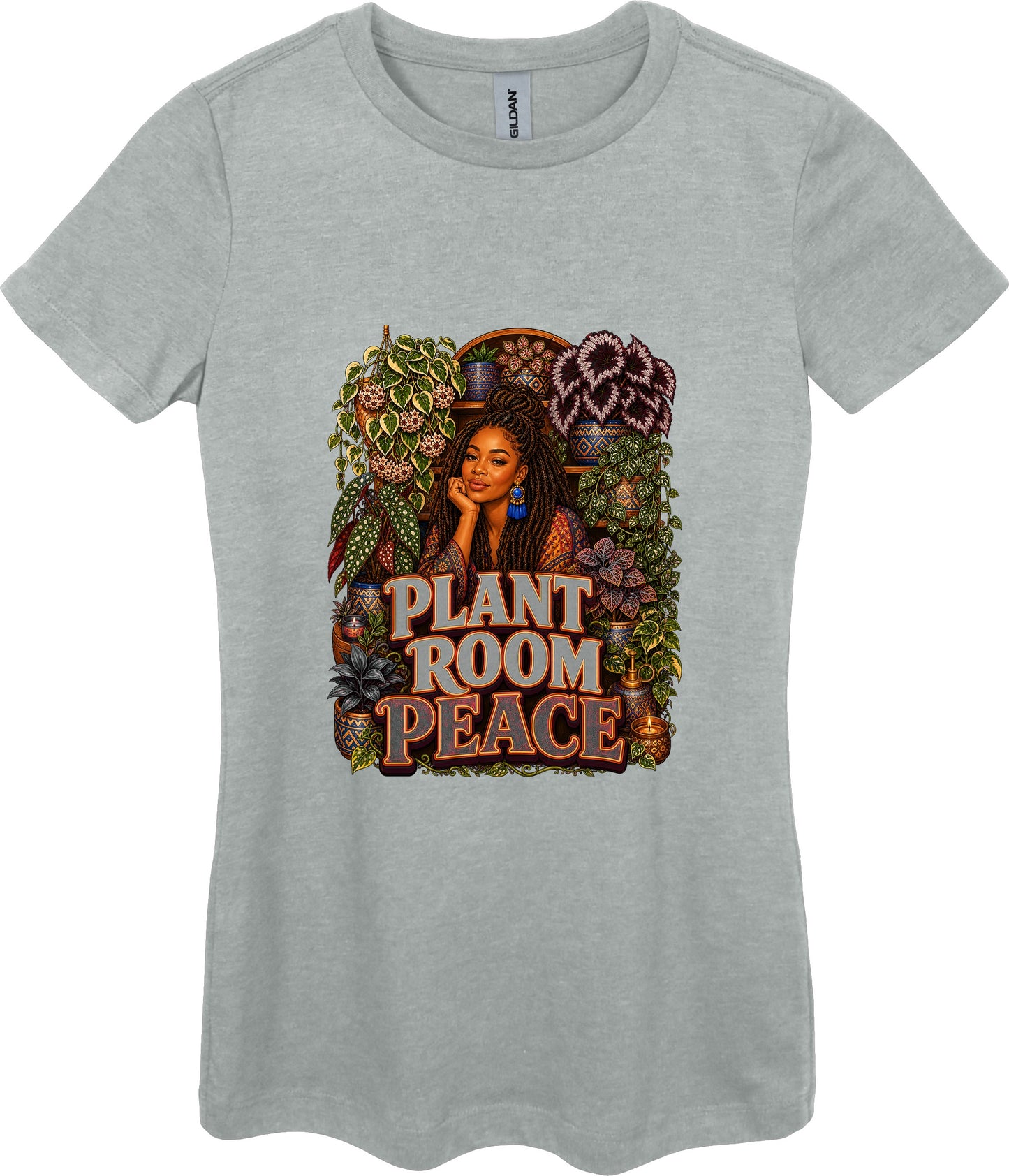 Plant Room Peace Women's Plant Lover Graphic Tee in Ring Spun Sport Grey