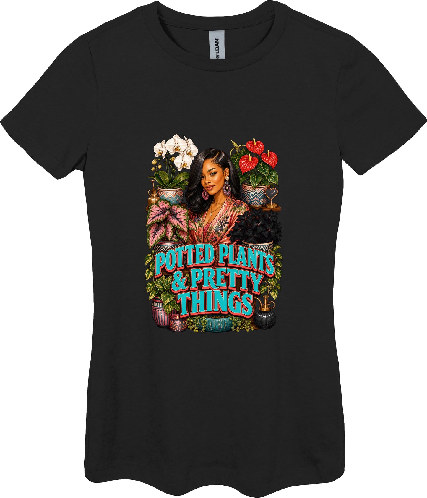 Potted Plants and Pretty Things Women's Plant Lover Graphic Tee in Black