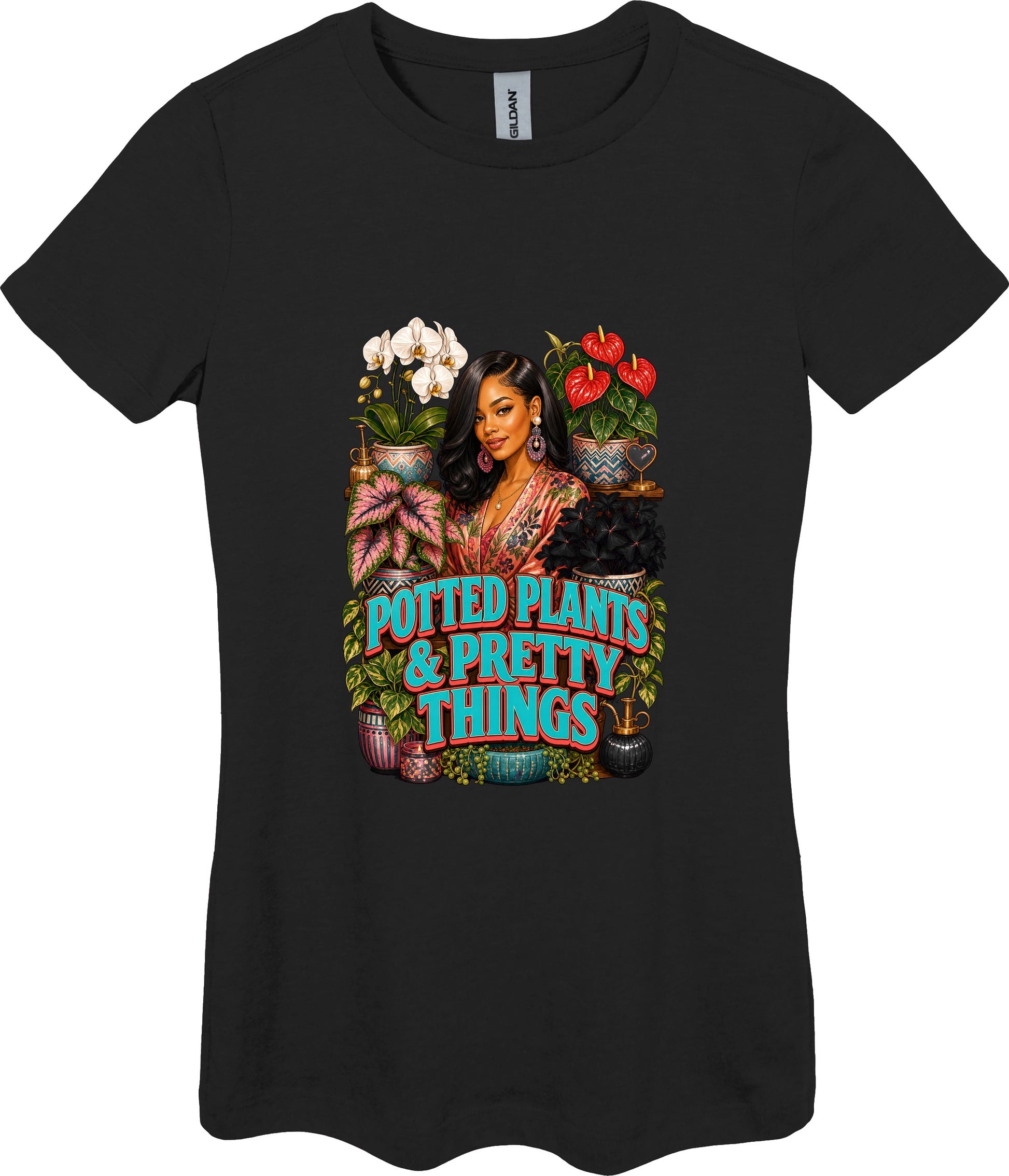 Potted Plants and Pretty Things Women's Plant Lover Graphic Tee in Black