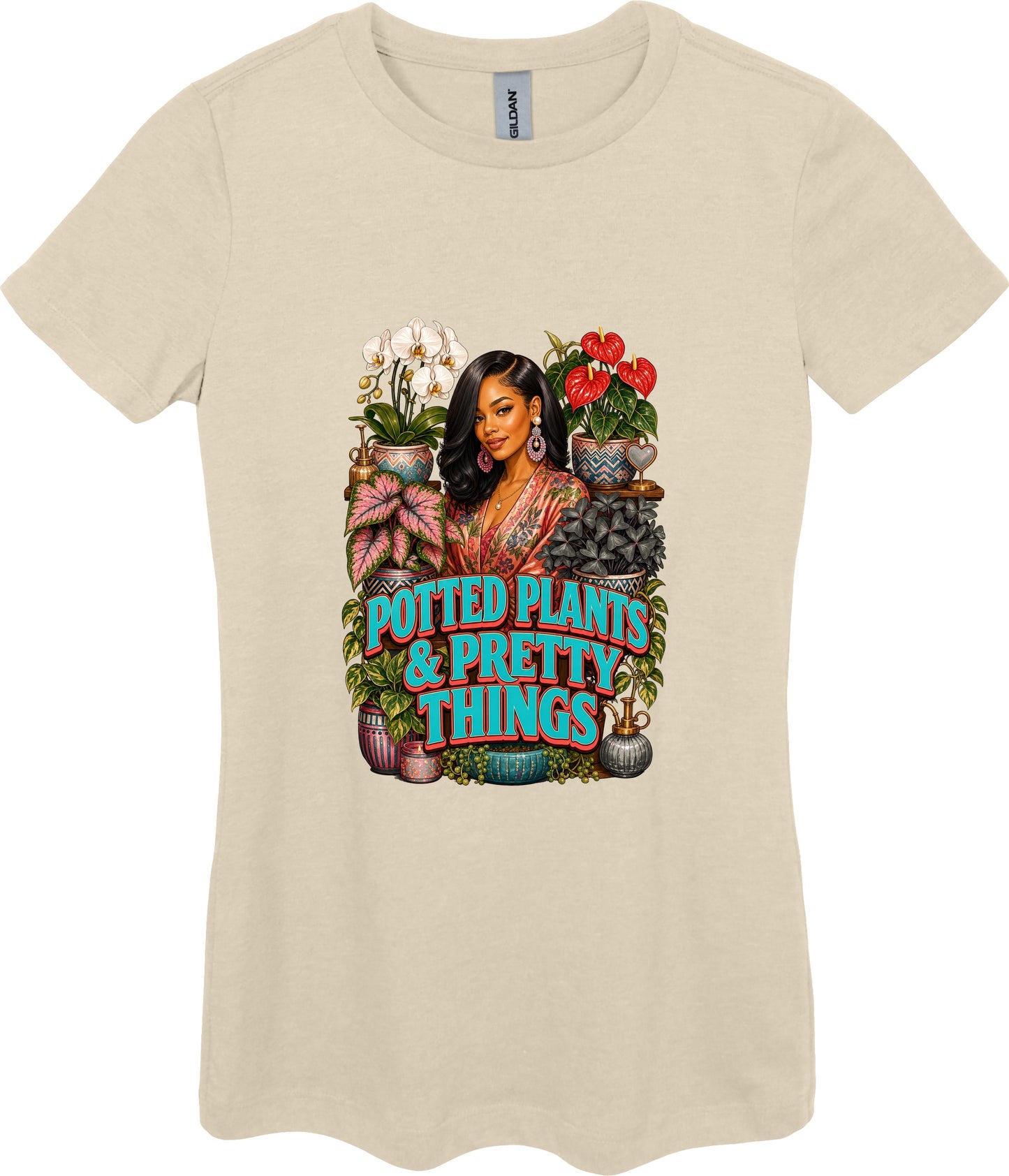 Potted Plants and Pretty Things Women's Plant Lover Graphic Tee in Sand