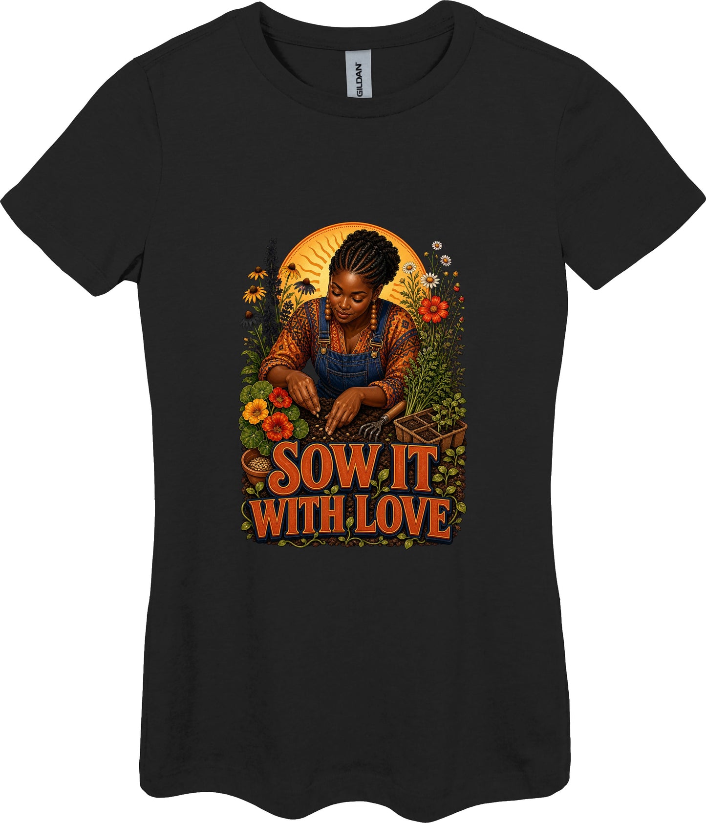 Sow It with Love Women's Plant Lover Graphic Tee in Black