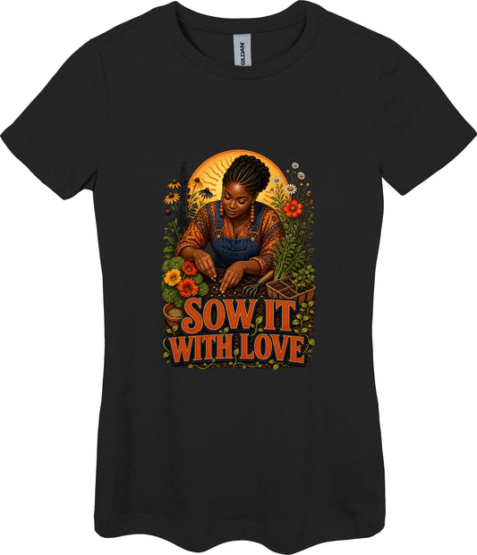 Sow It with Love Women's Plant Lover Graphic Tee in Black