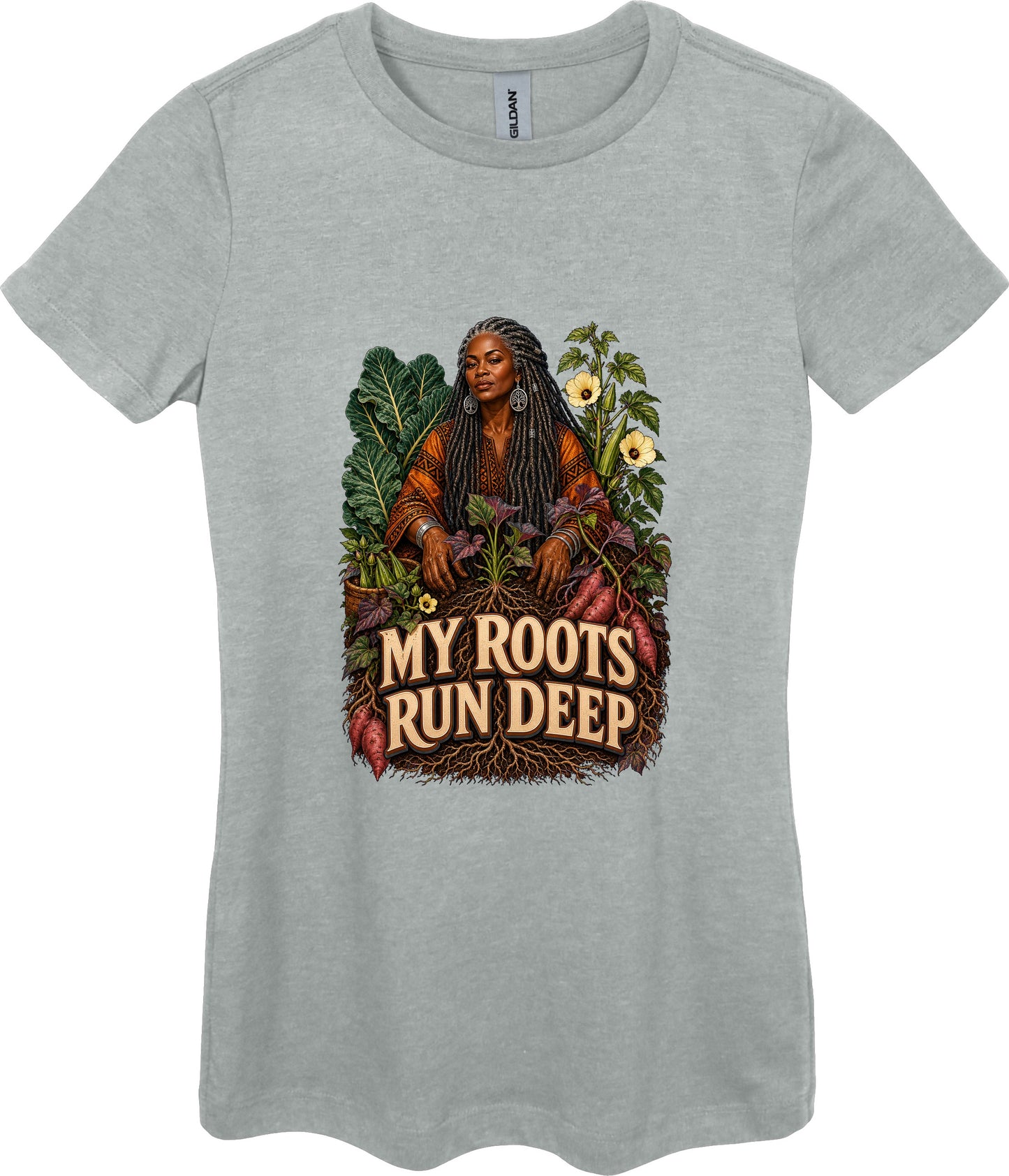 My Roots Run Deep Women's Plant Lover Graphic Tee in Ring Spun Sport Grey
