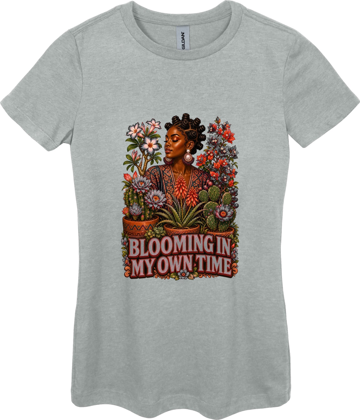 Blooming in My Own Time Women's Plant Lover Graphic Tee in Ring Spun Sport Grey