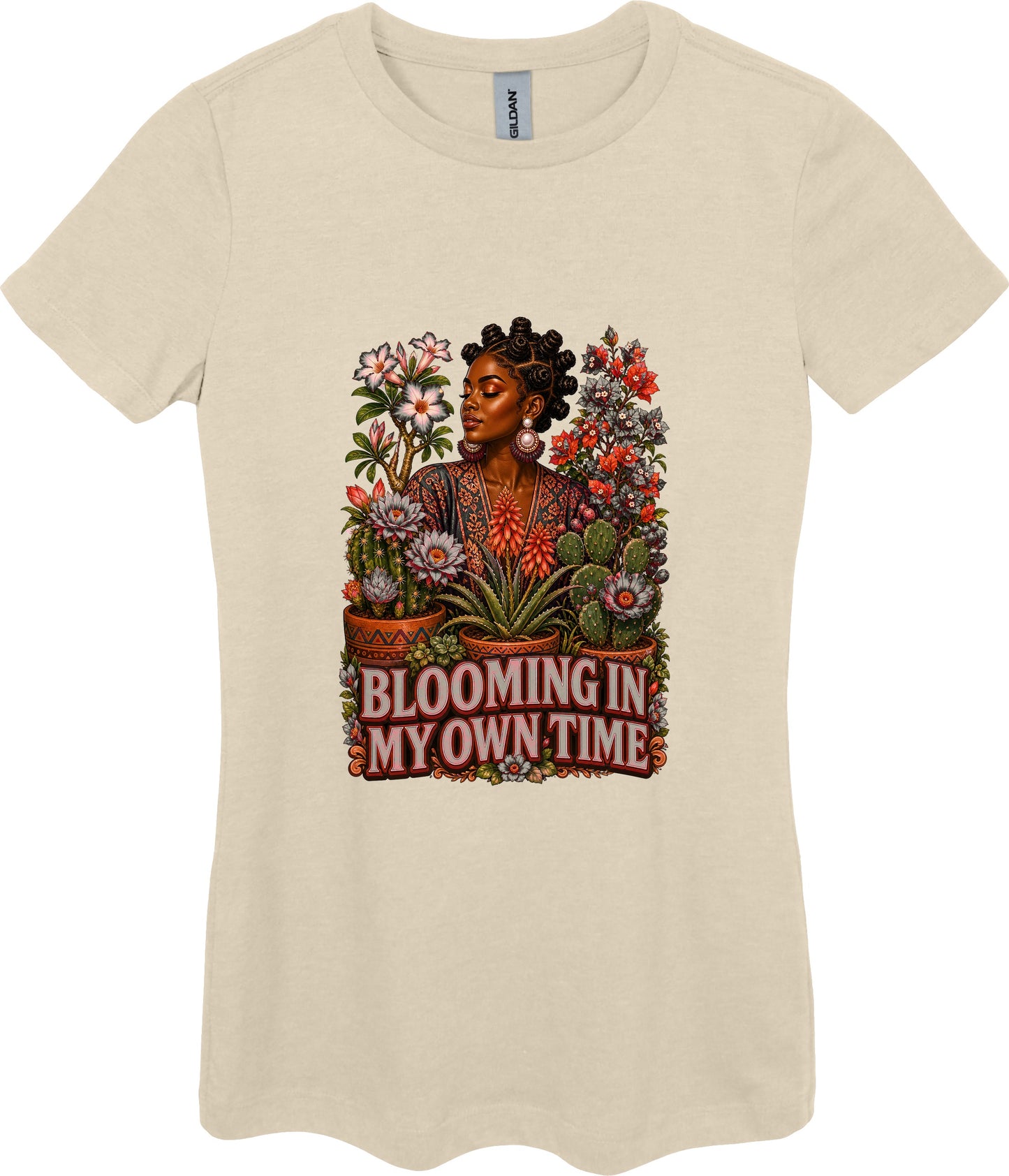 Blooming in My Own Time Women's Plant Lover Graphic Tee in Sand