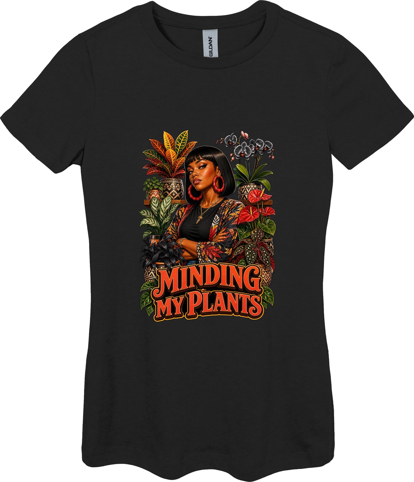 Minding My Plants Women's Plant Lover Graphic Tee in Black