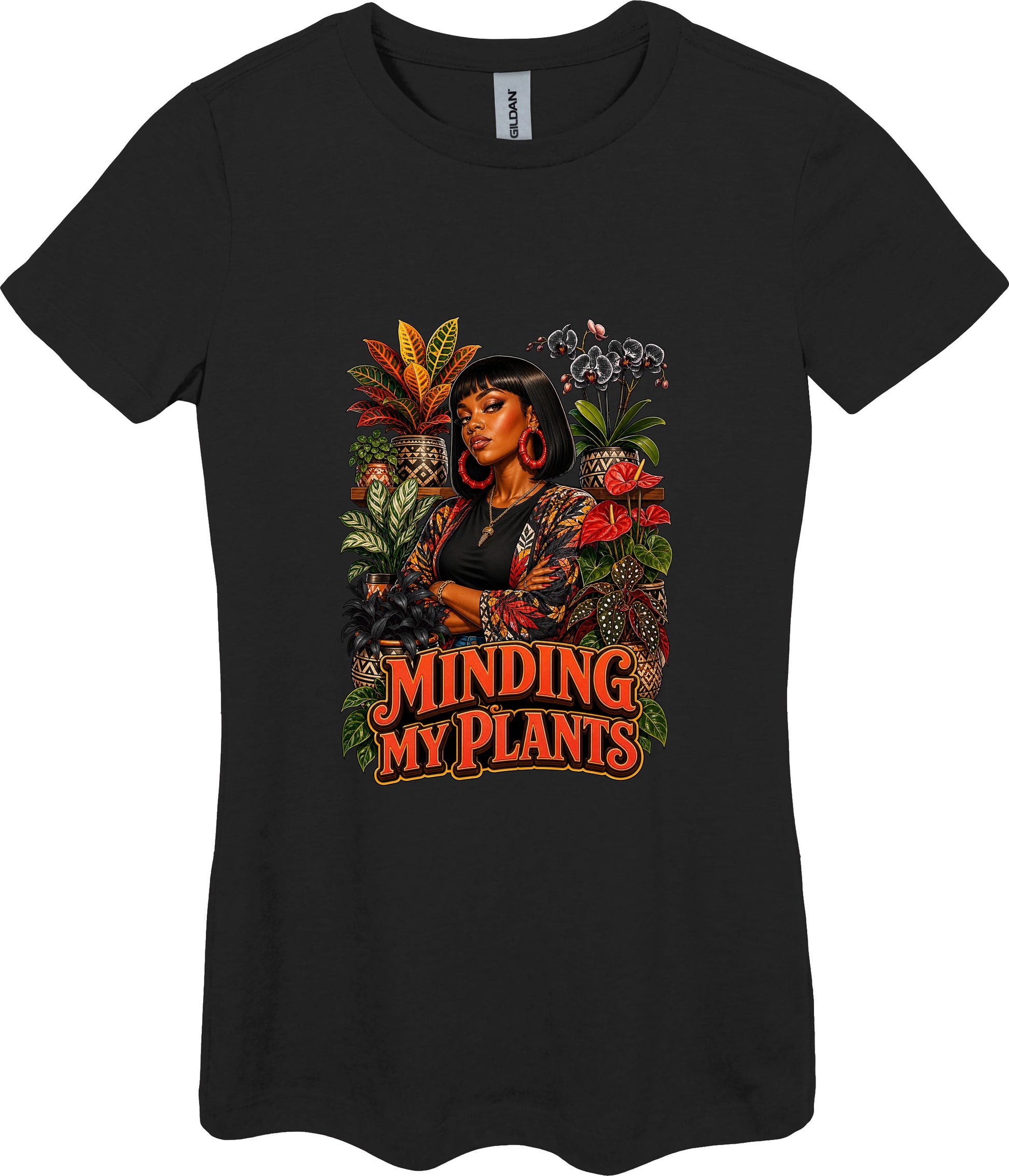 Minding My Plants Women's Plant Lover Graphic Tee in Black