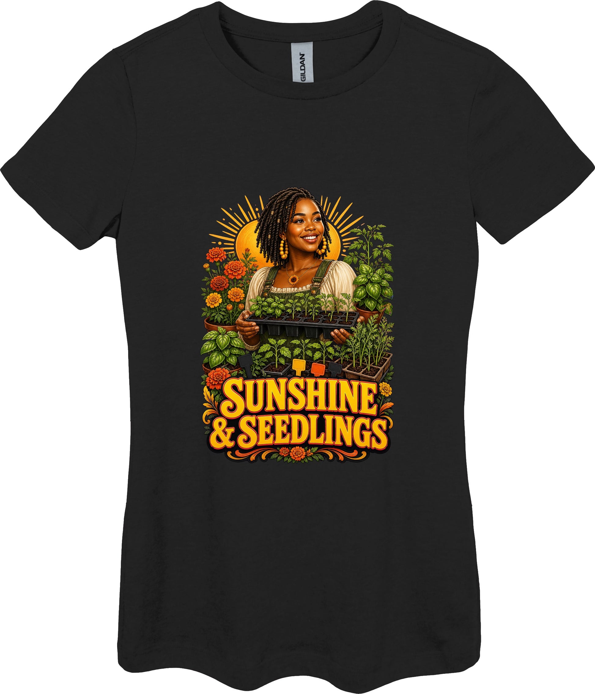 Sunshine and Seedlings Women's Plant Lover Graphic Tee in Black