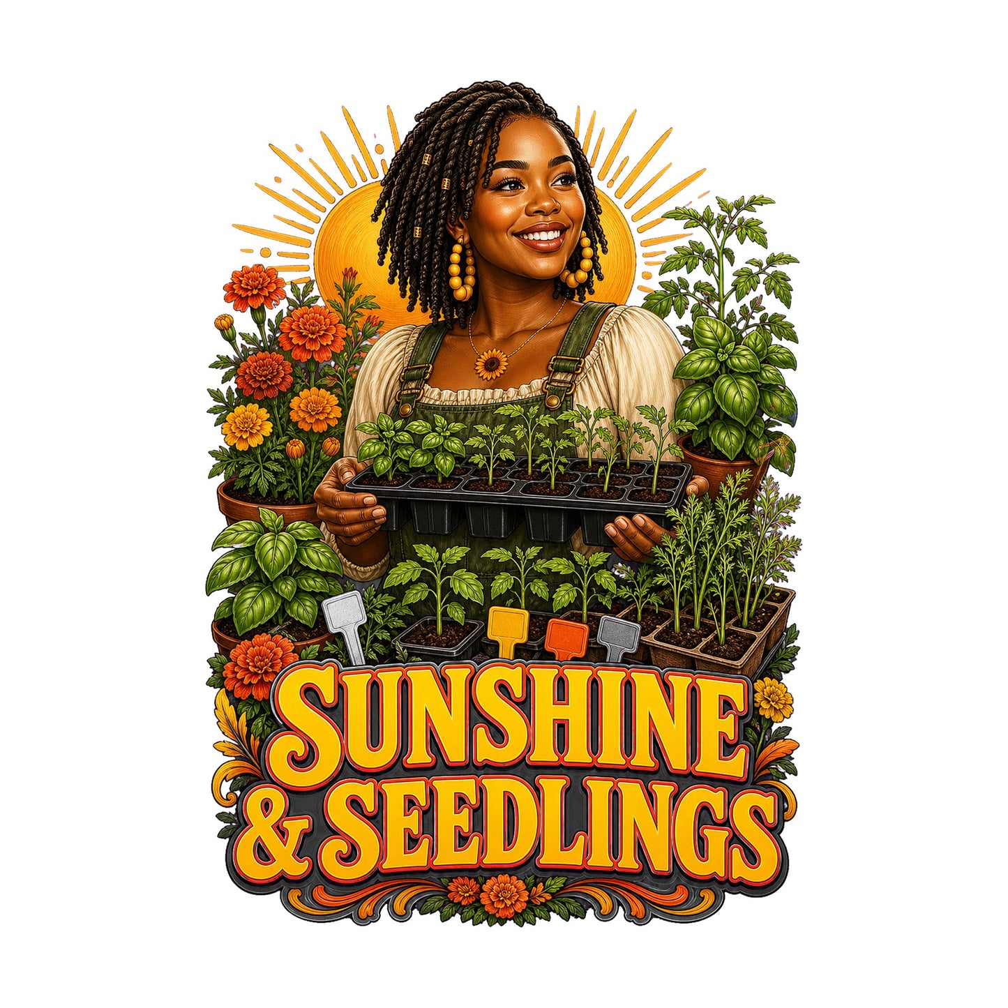Sunshine and Seedlings Women's Plant Lover Graphic Tee artwork detail