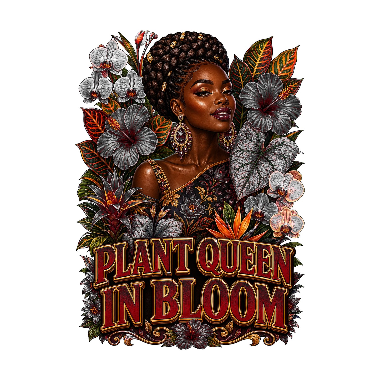 Plant Queen in Bloom Women's Plant Lover Graphic Tee artwork detail