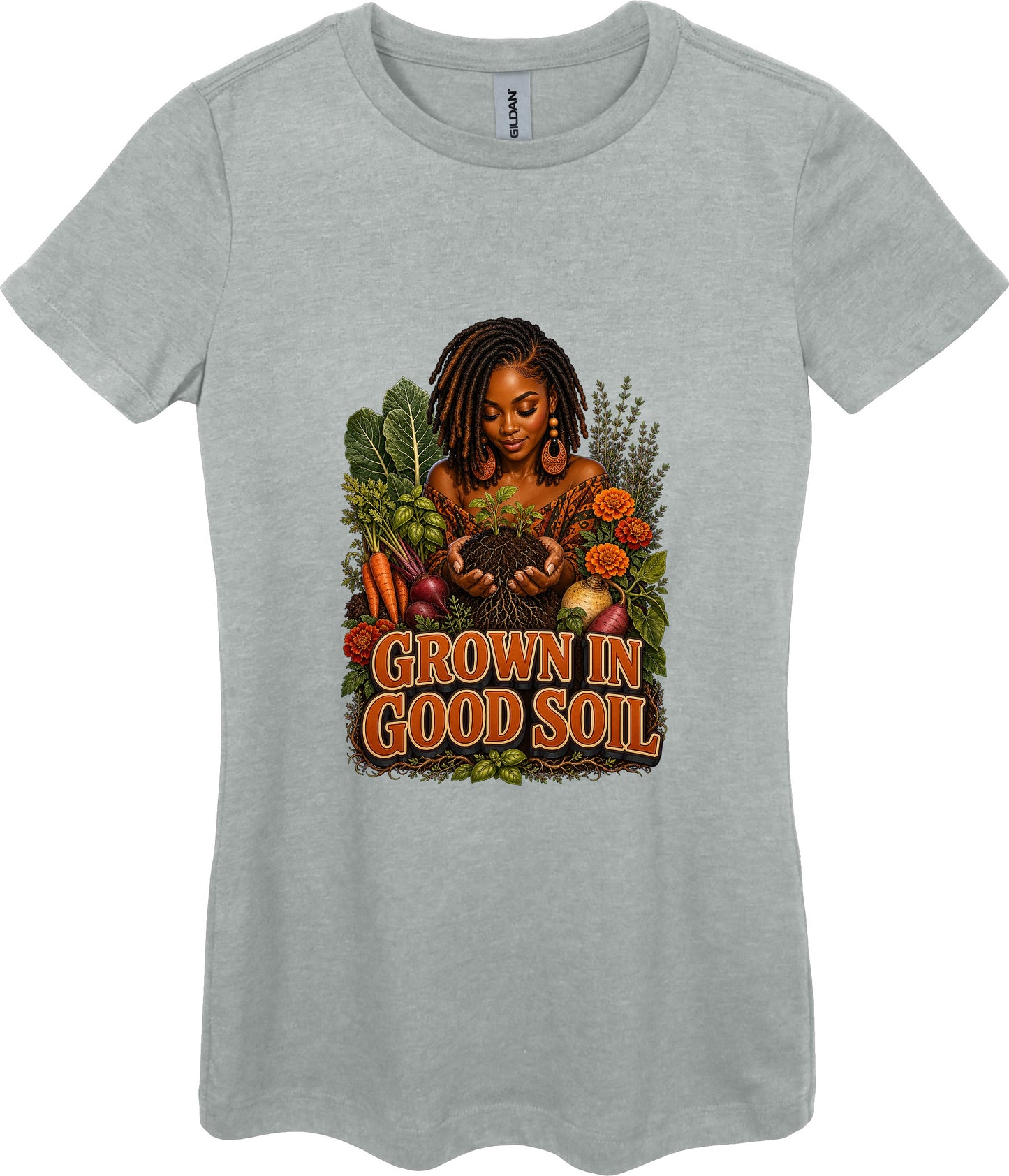 Grown in Good Soil Women's Plant Lover Graphic Tee in Ring Spun Sport Grey