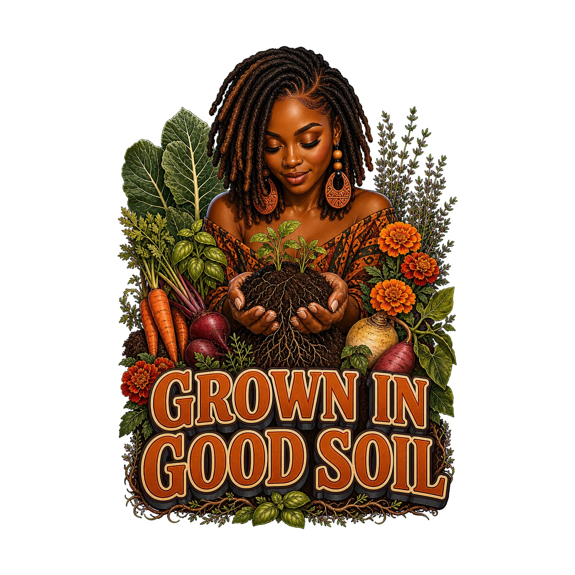 Grown in Good Soil Women's Plant Lover Graphic Tee artwork detail