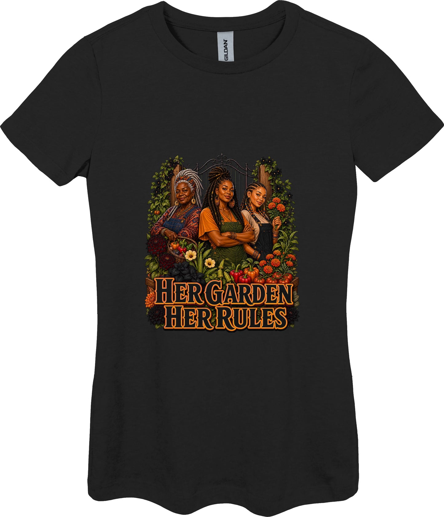 Her Garden Her Rules Women's Plant Lover Graphic Tee in Black
