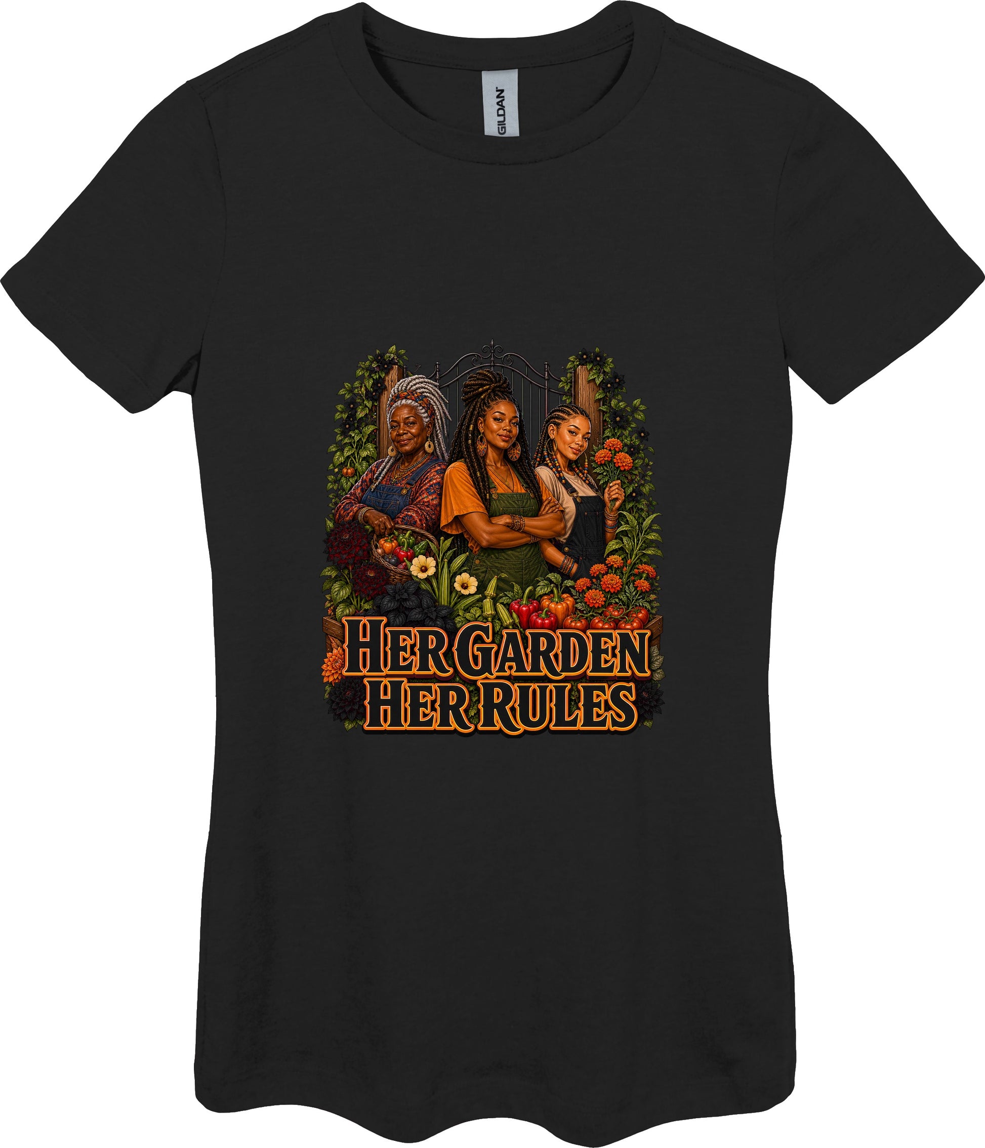 Her Garden Her Rules Women's Plant Lover Graphic Tee in Black